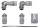 Vaillant-Zubehörset mit zwei Metallwinkeln, zwei Ventilen und Montagematerial. Teile in unterschiedlichen Formen für die Installation von Solaranlagen.